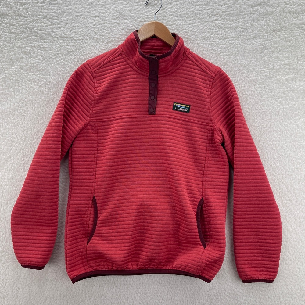 LL Bean Sweatshirt Mens Small Red Airlight Knit Quarter Snap Pullover Preppy